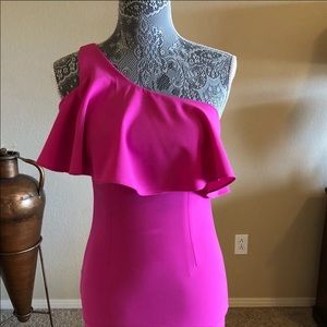 fuchsia one shoulder prom or formal dress
